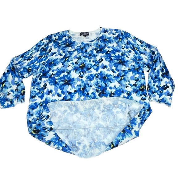 LANDS' END Blue Floral Supima Cotton Crewneck Sweater 3/4 Sleeve Women's XL - Picture 10 of 16